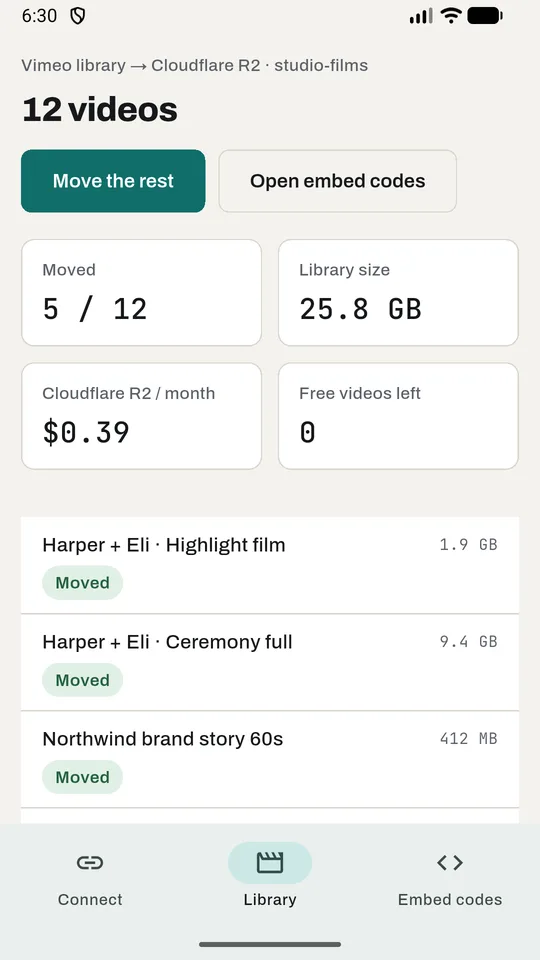 Keepreel on Android: the library screen